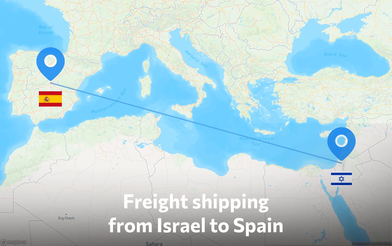 Shipping route from Israel to Spain