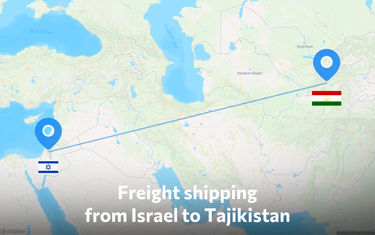 Shipping route from Israel to Tajikistan