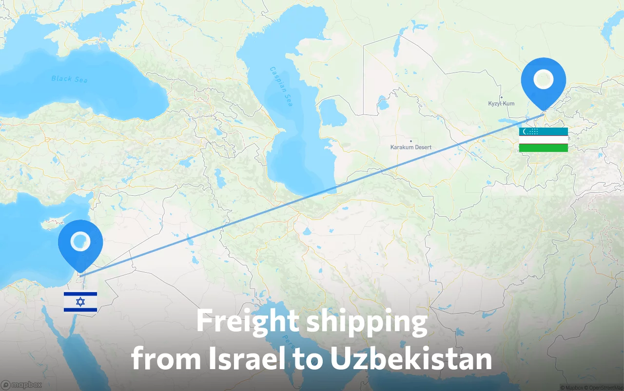 Shipping route from Israel to Uzbekistan