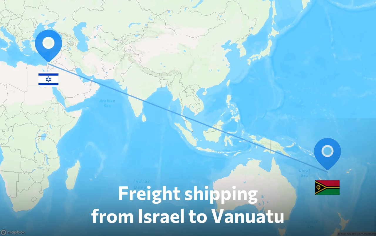 Shipping route from Israel to Vanuatu