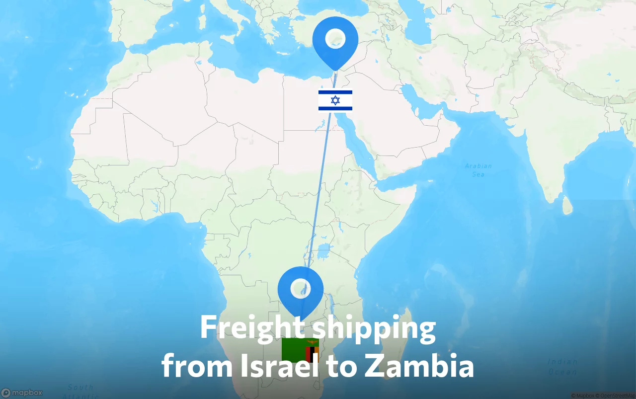 Shipping route from Israel to Zambia