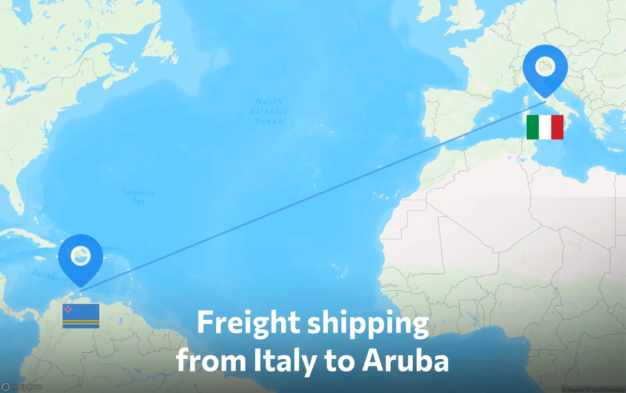 Shipping route from Italy to Aruba