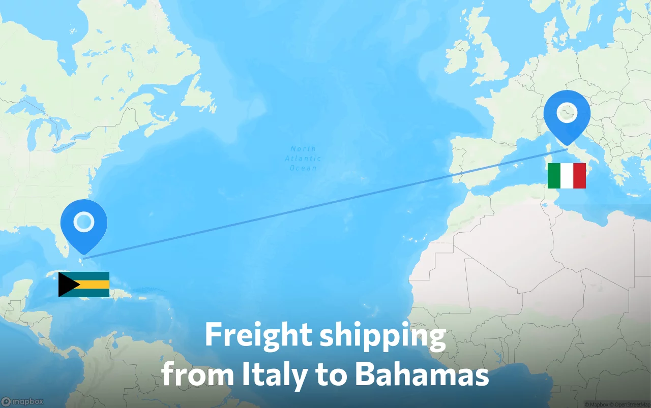 Shipping route from Italy to Bahamas