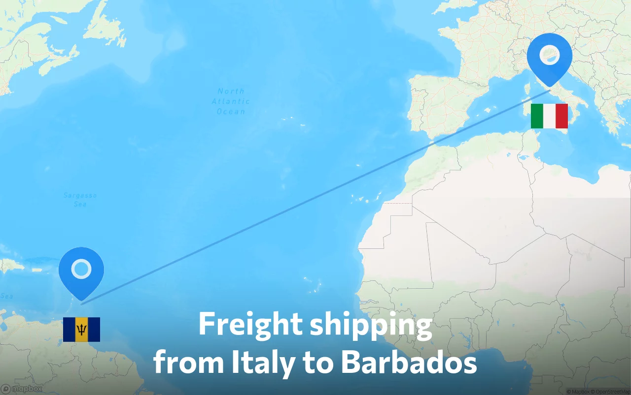 Shipping route from Italy to Barbados