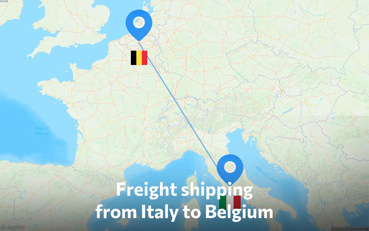 Shipping route from Italy to Belgium