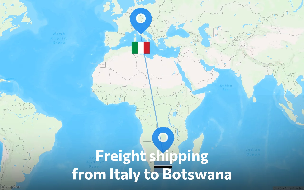Shipping route from Italy to Botswana