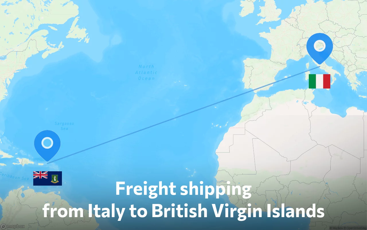 Shipping route from Italy to British Virgin Islands