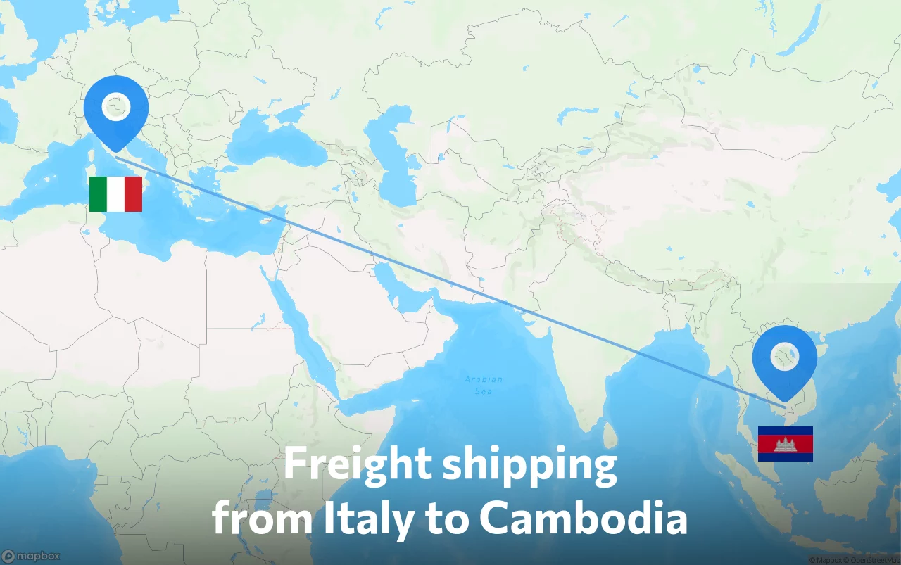 Shipping route from Italy to Cambodia