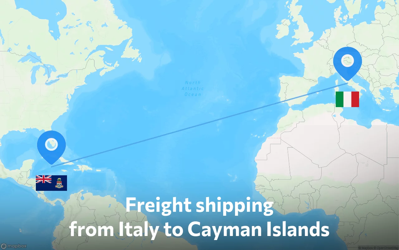 Shipping route from Italy to Cayman Islands
