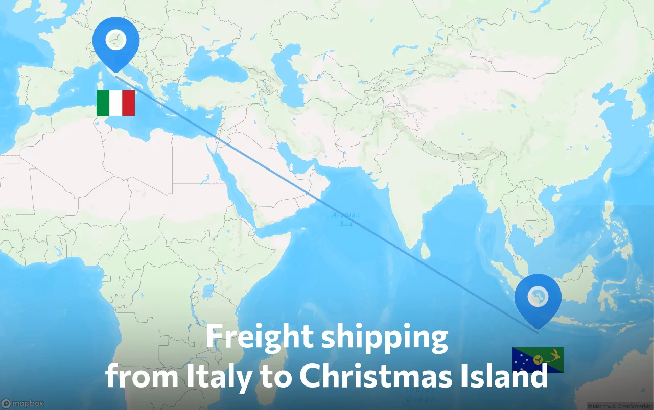 Shipping route from Italy to Christmas Island