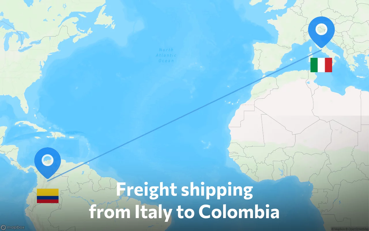 Shipping route from Italy to Colombia