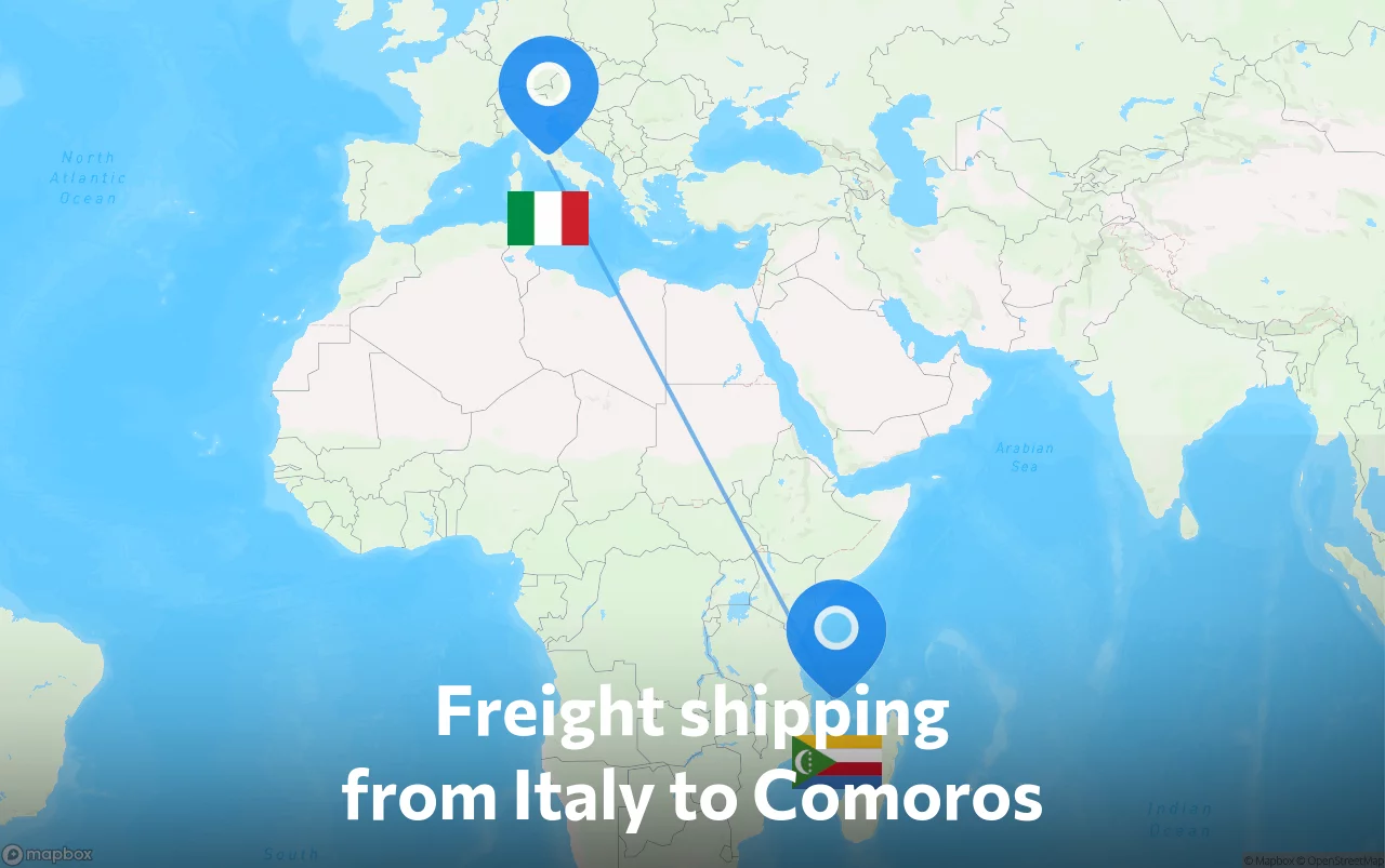 Shipping route from Italy to Comoros