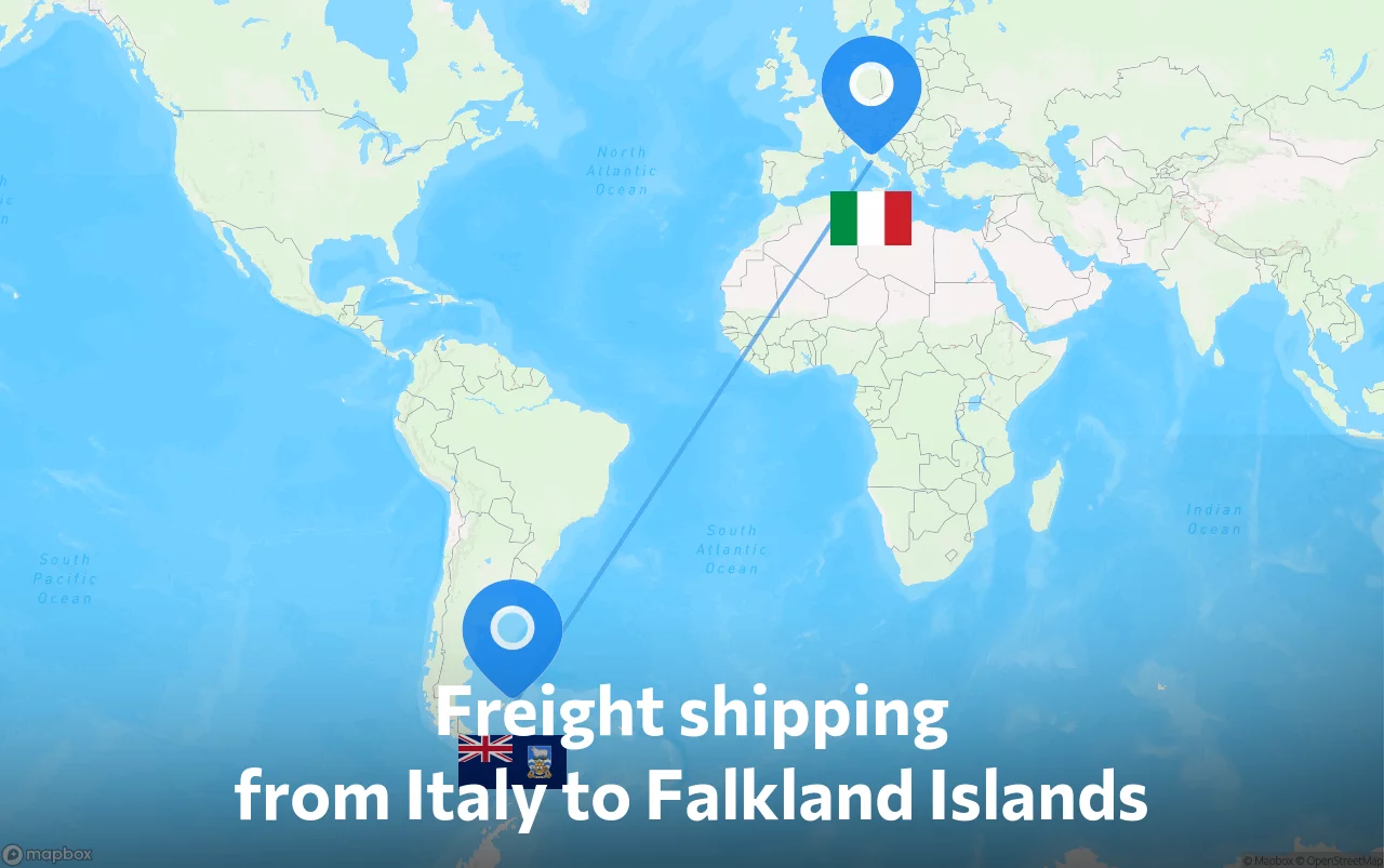 Shipping route from Italy to Falkland Islands