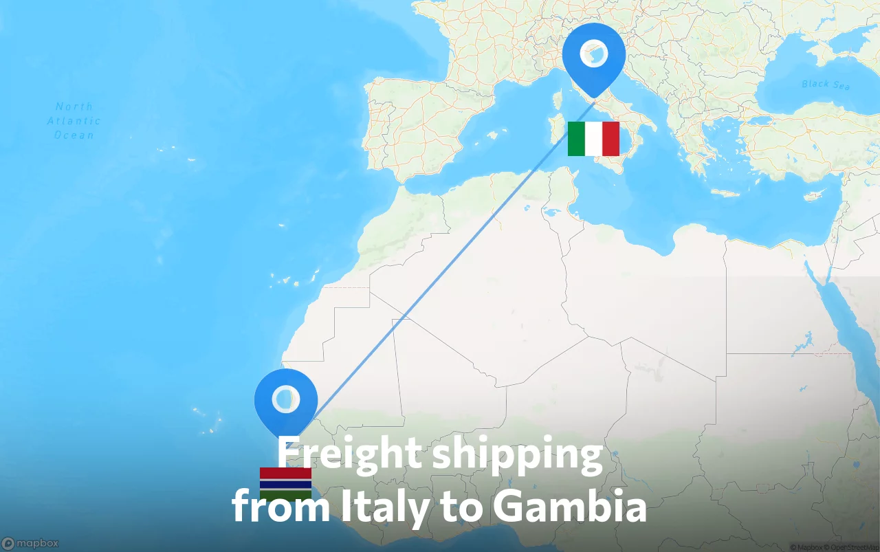 Shipping route from Italy to Gambia
