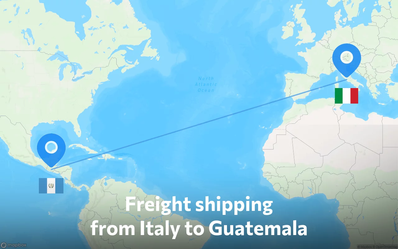Shipping route from Italy to Guatemala