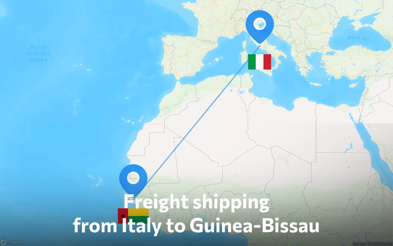 Shipping route from Italy to Guinea-Bissau