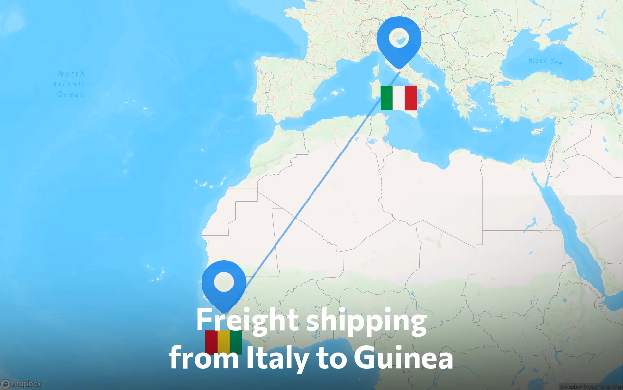 Shipping route from Italy to Guinea