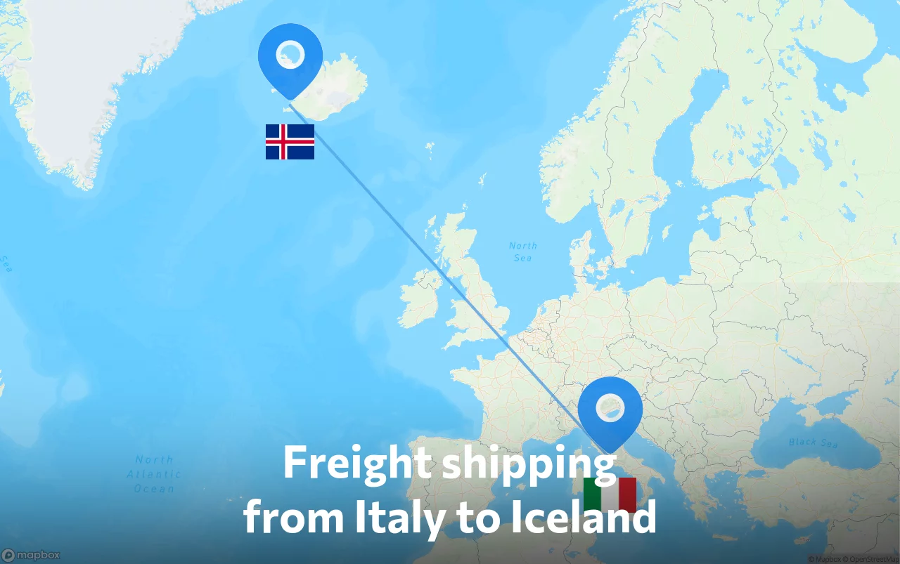Shipping route from Italy to Iceland