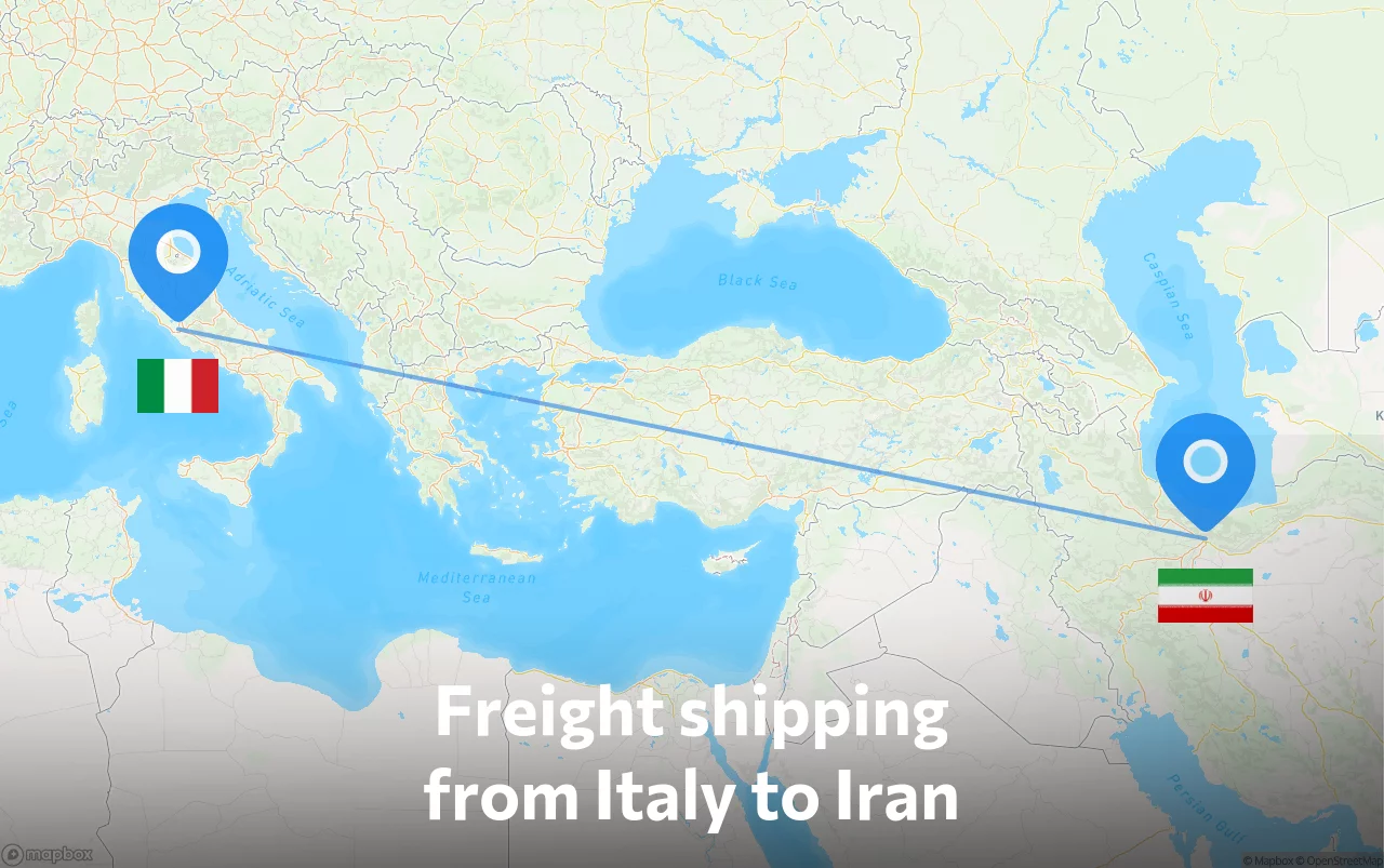 Shipping route from Italy to Iran