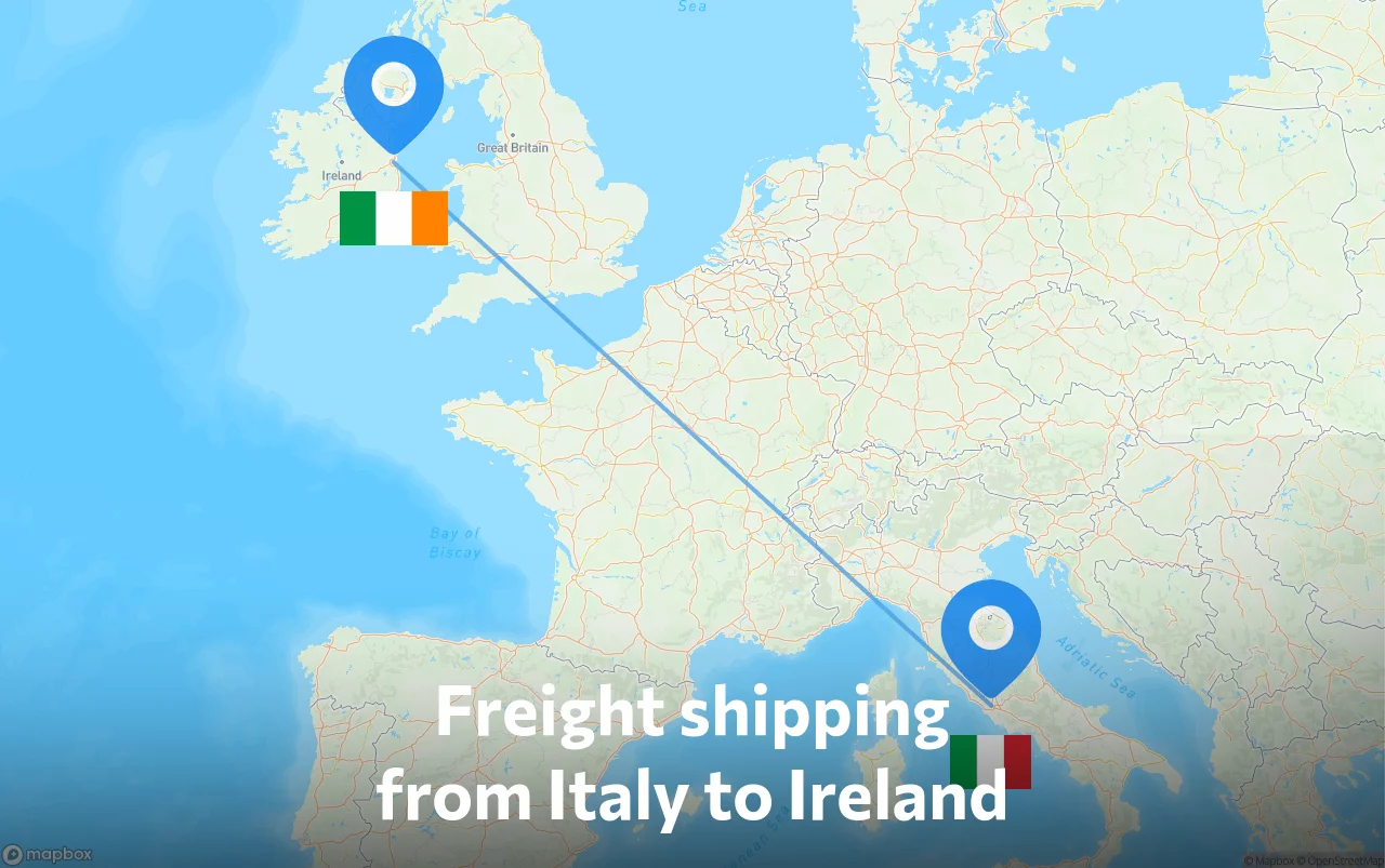 Shipping route from Italy to Ireland
