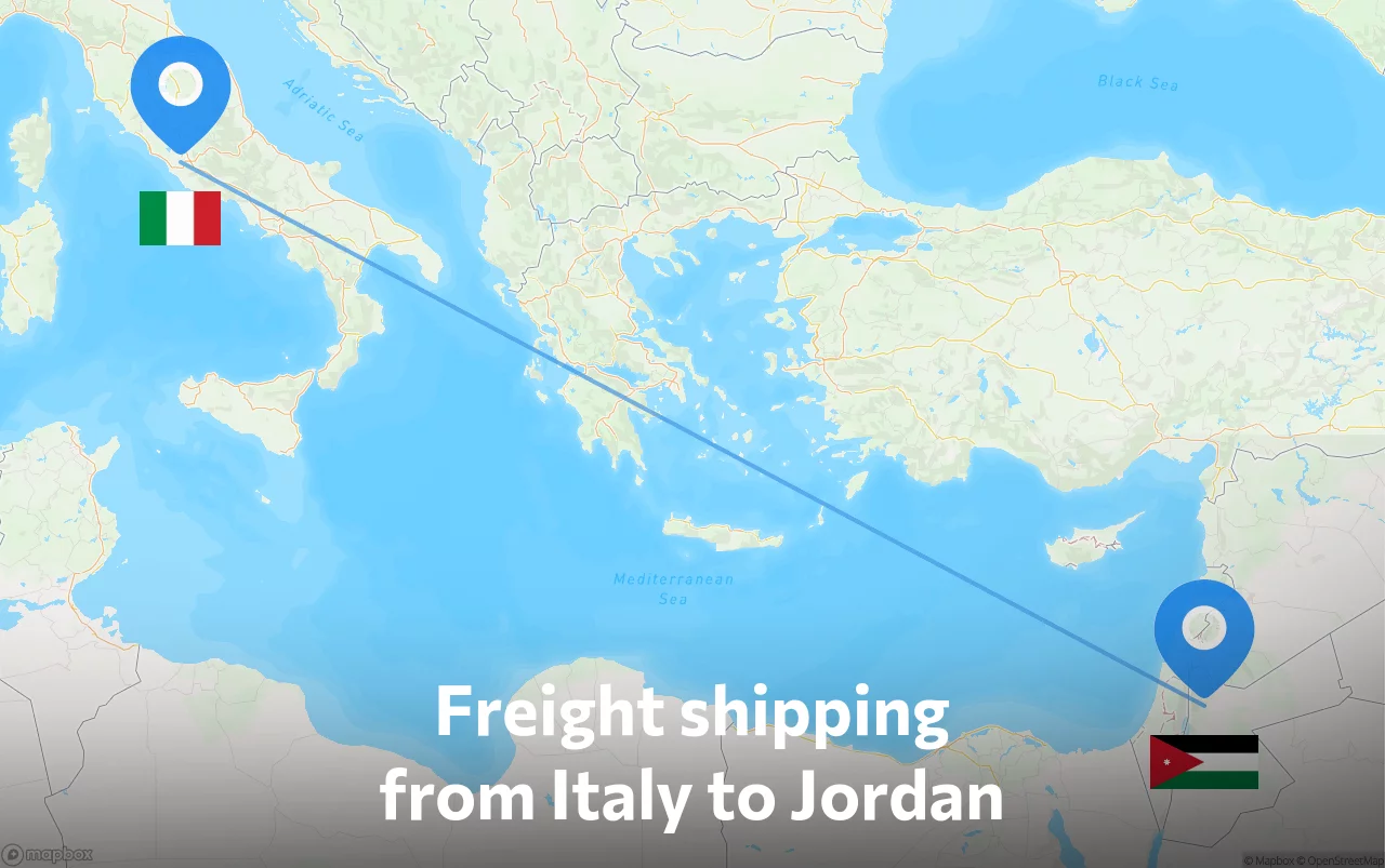 Shipping route from Italy to Jordan