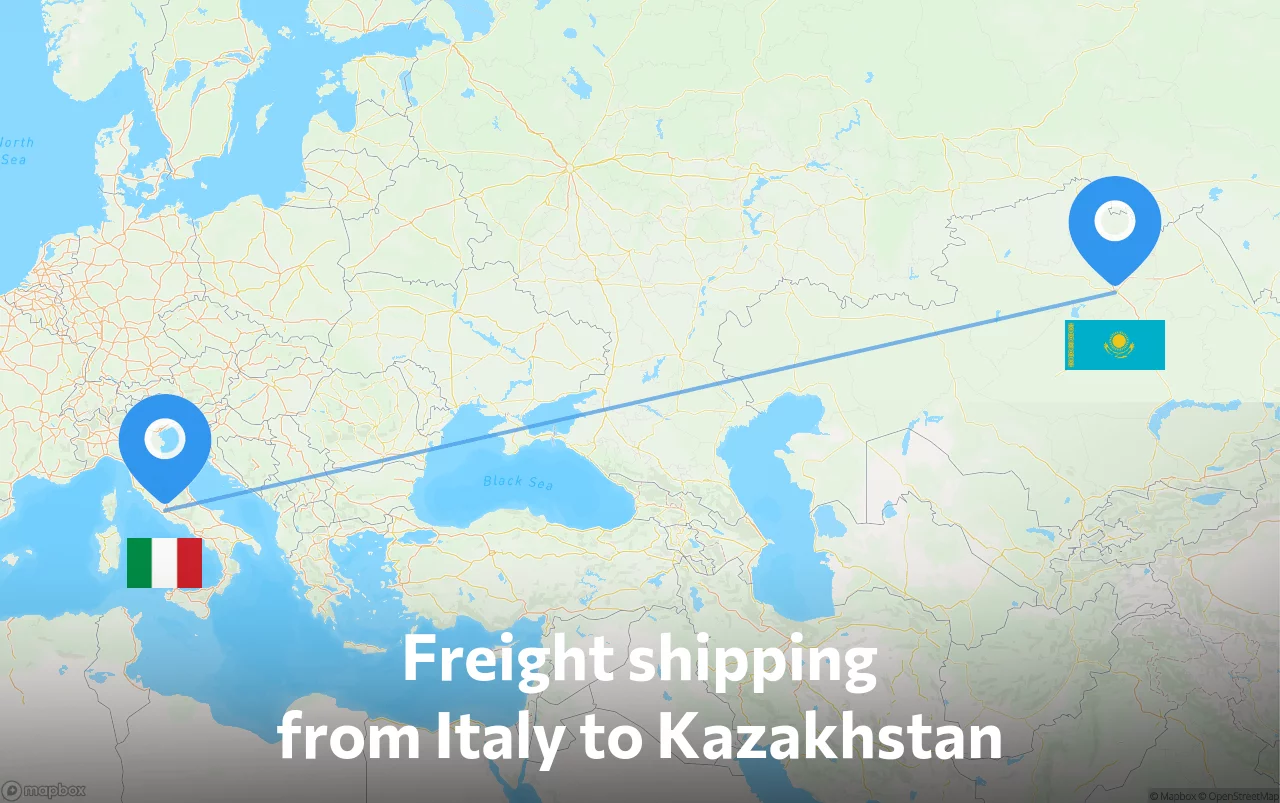 Shipping route from Italy to Kazakhstan