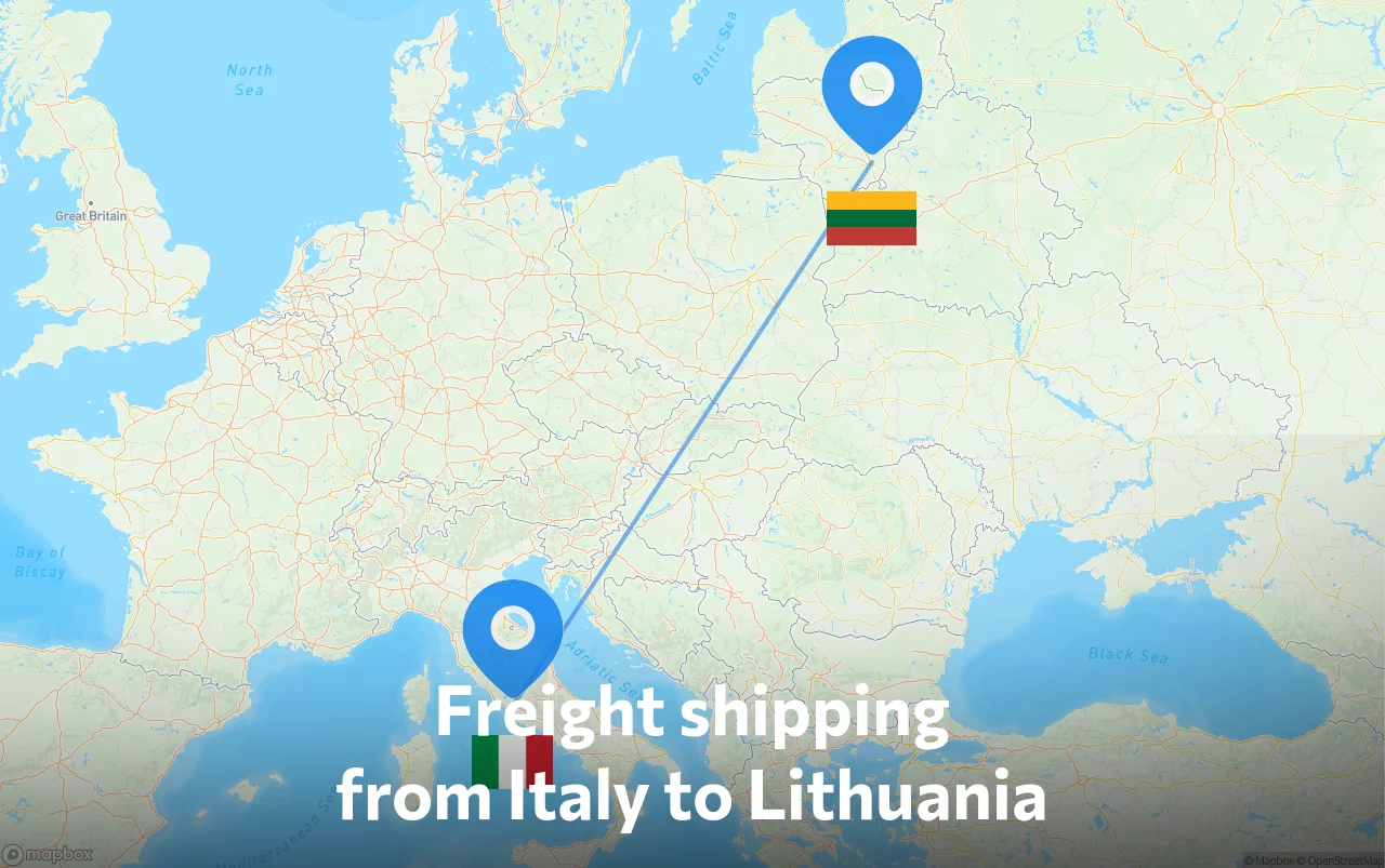 Shipping route from Italy to Lithuania