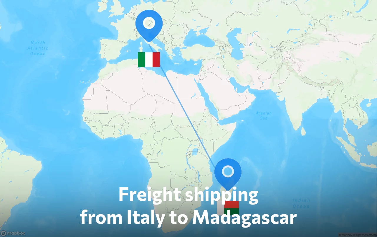 Shipping route from Italy to Madagascar