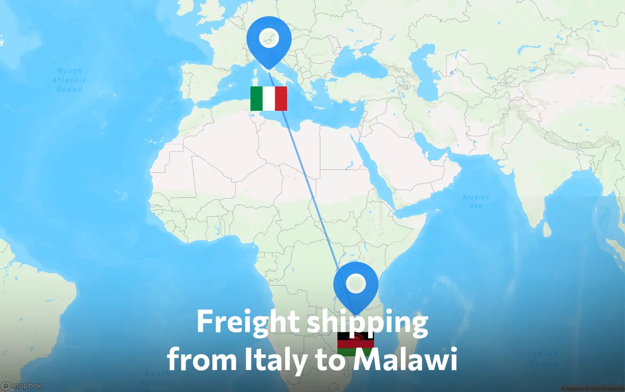 Shipping route from Italy to Malawi
