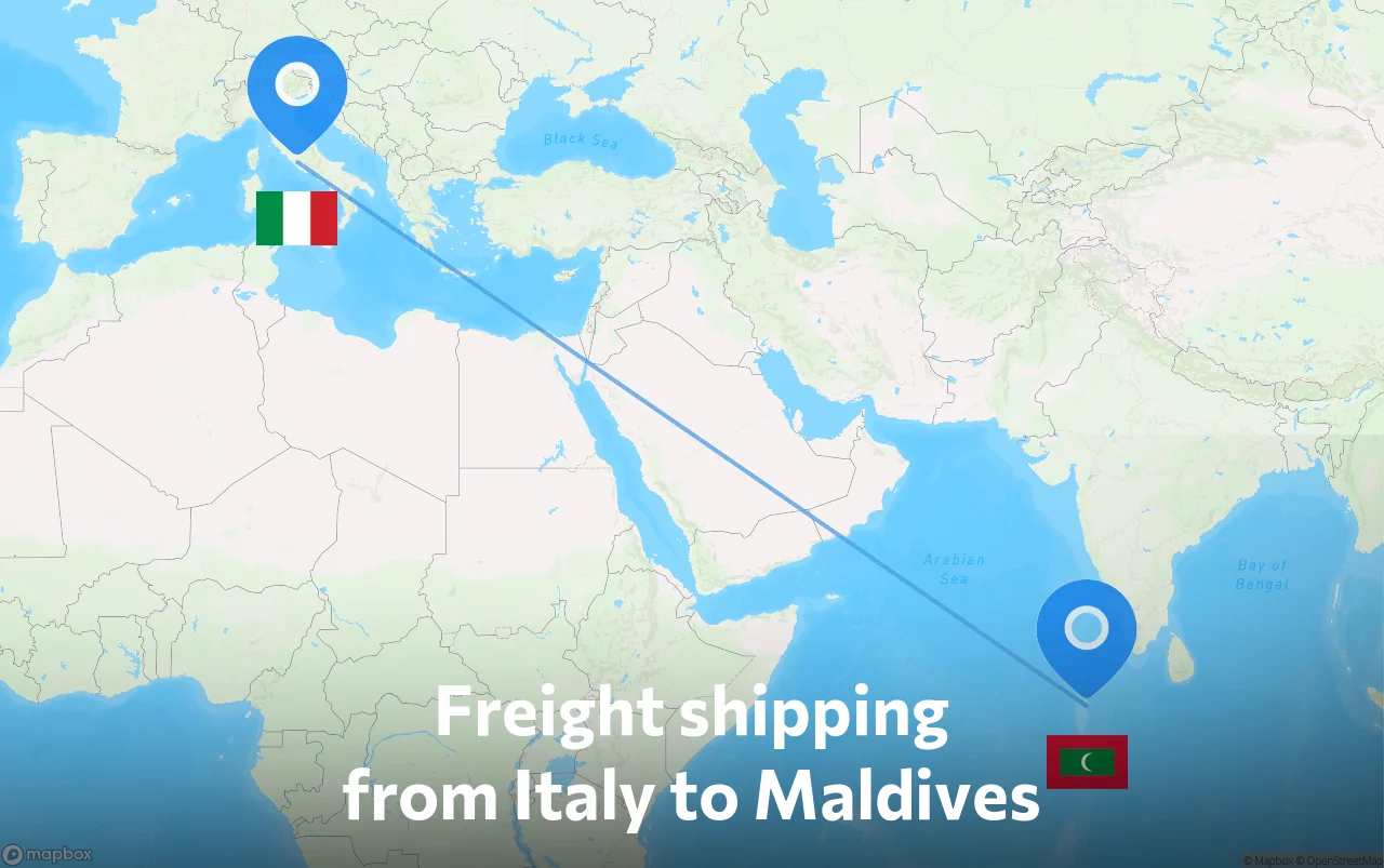 Shipping route from Italy to Maldives