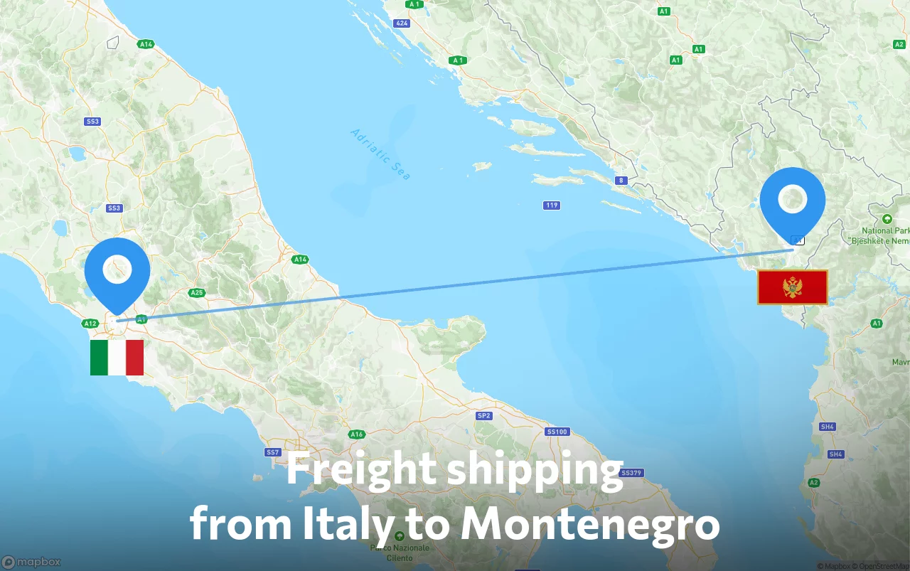 Shipping route from Italy to Montenegro