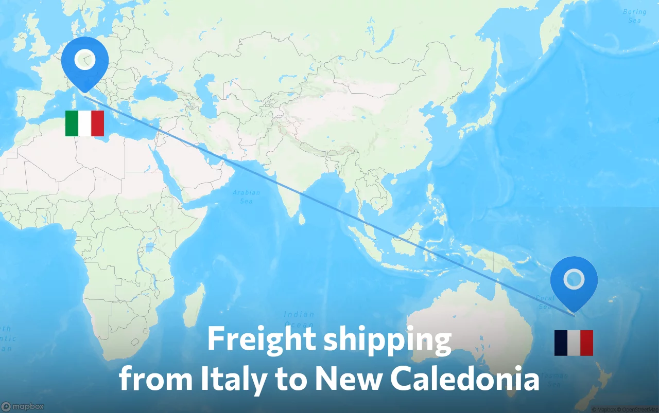 Shipping route from Italy to New Caledonia