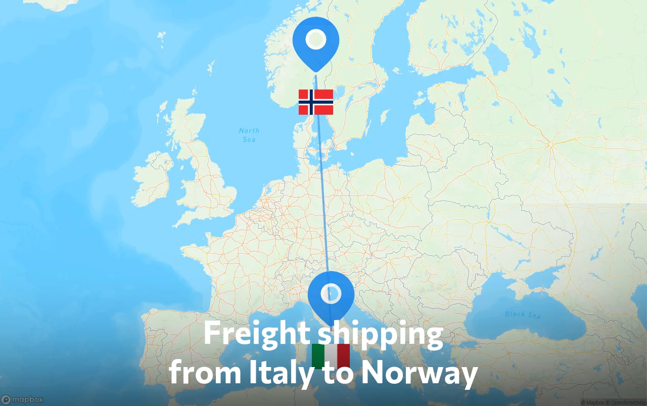 Shipping route from Italy to Norway