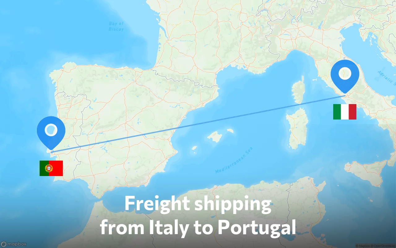 Shipping route from Italy to Portugal
