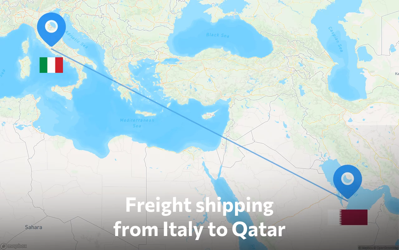 Shipping route from Italy to Qatar