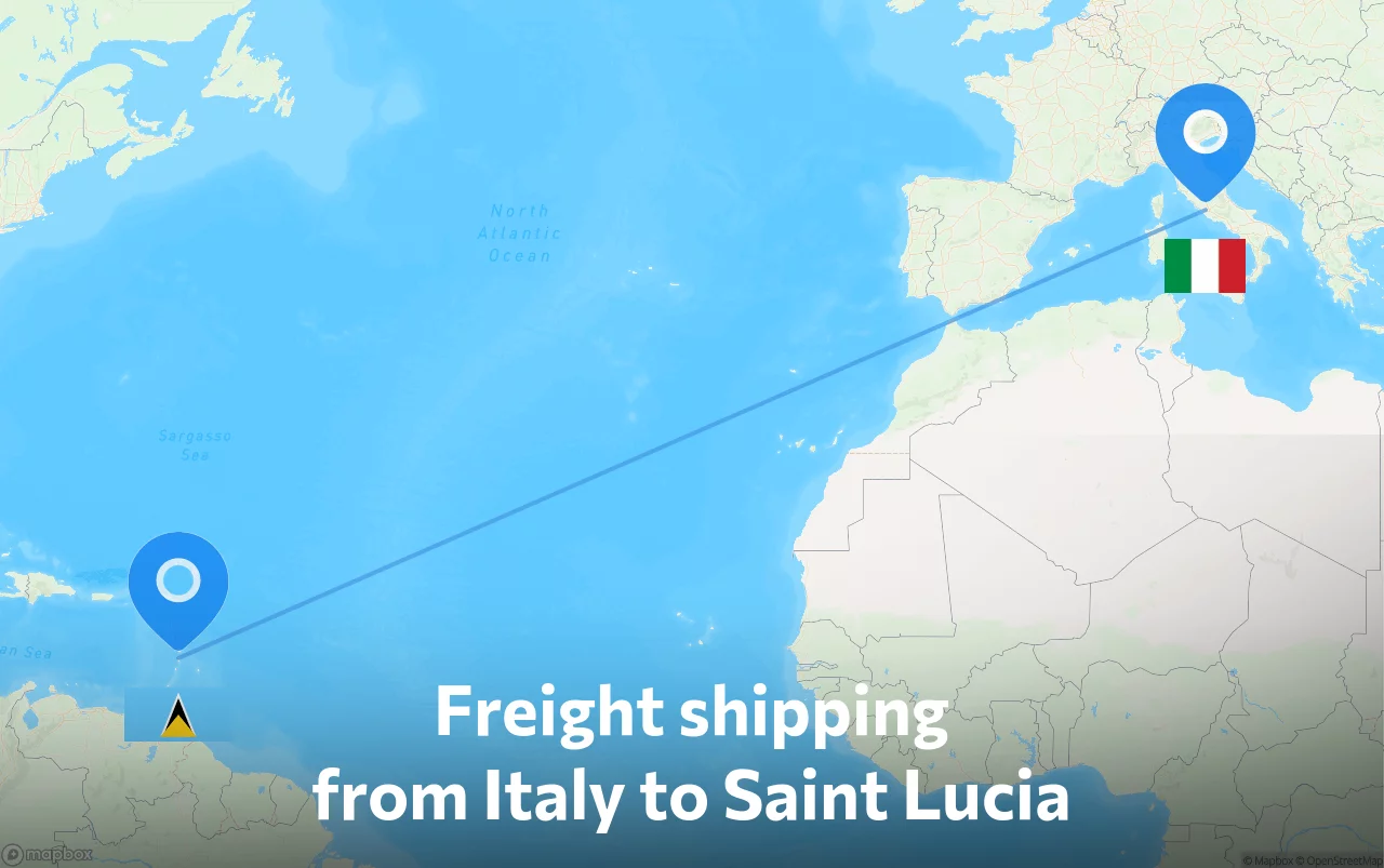 Shipping route from Italy to Saint Lucia