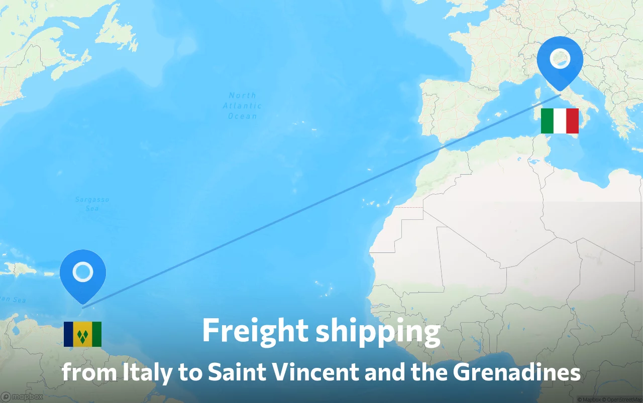 Shipping route from Italy to Saint Vincent and the Grenadines