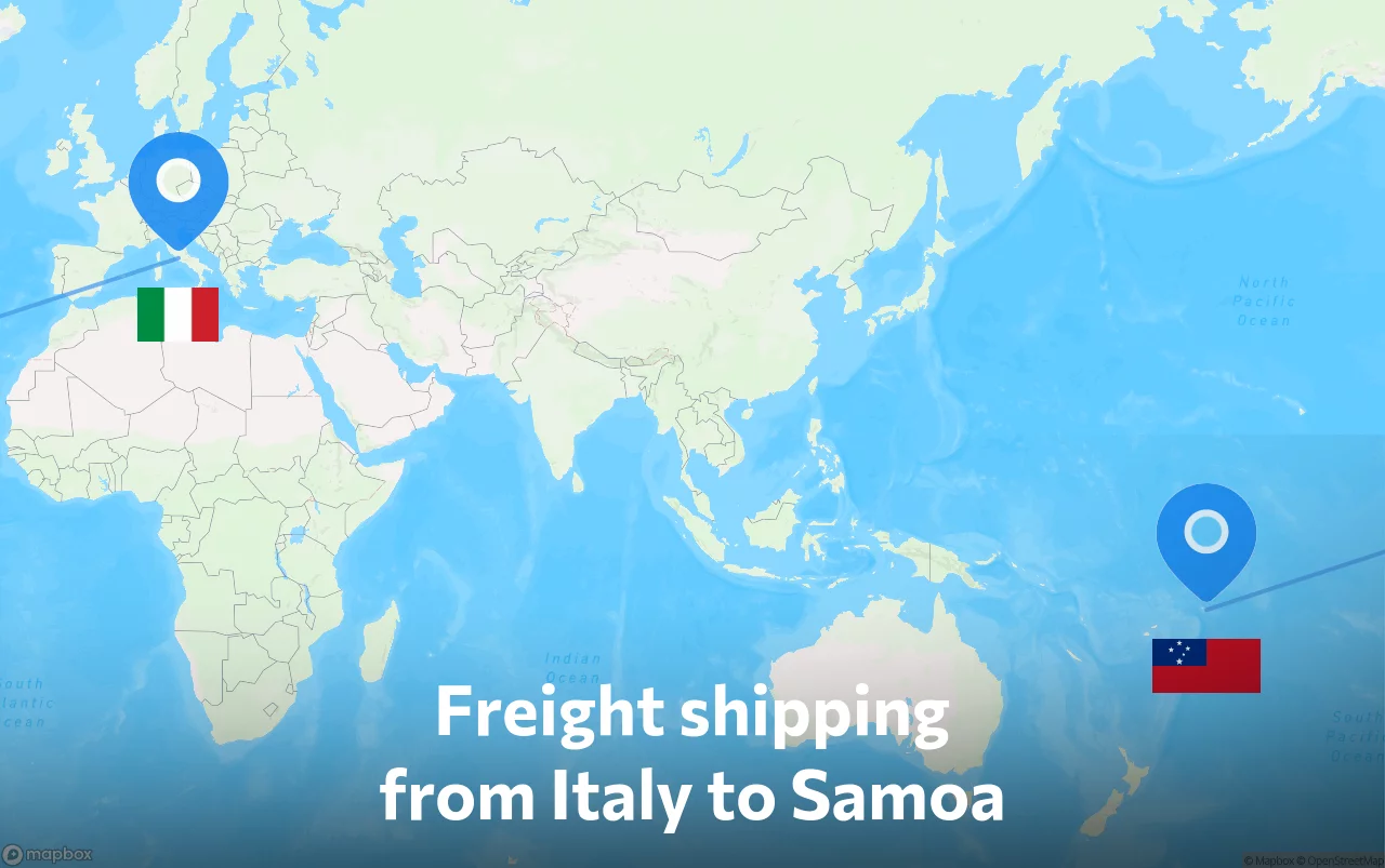 Shipping route from Italy to Samoa