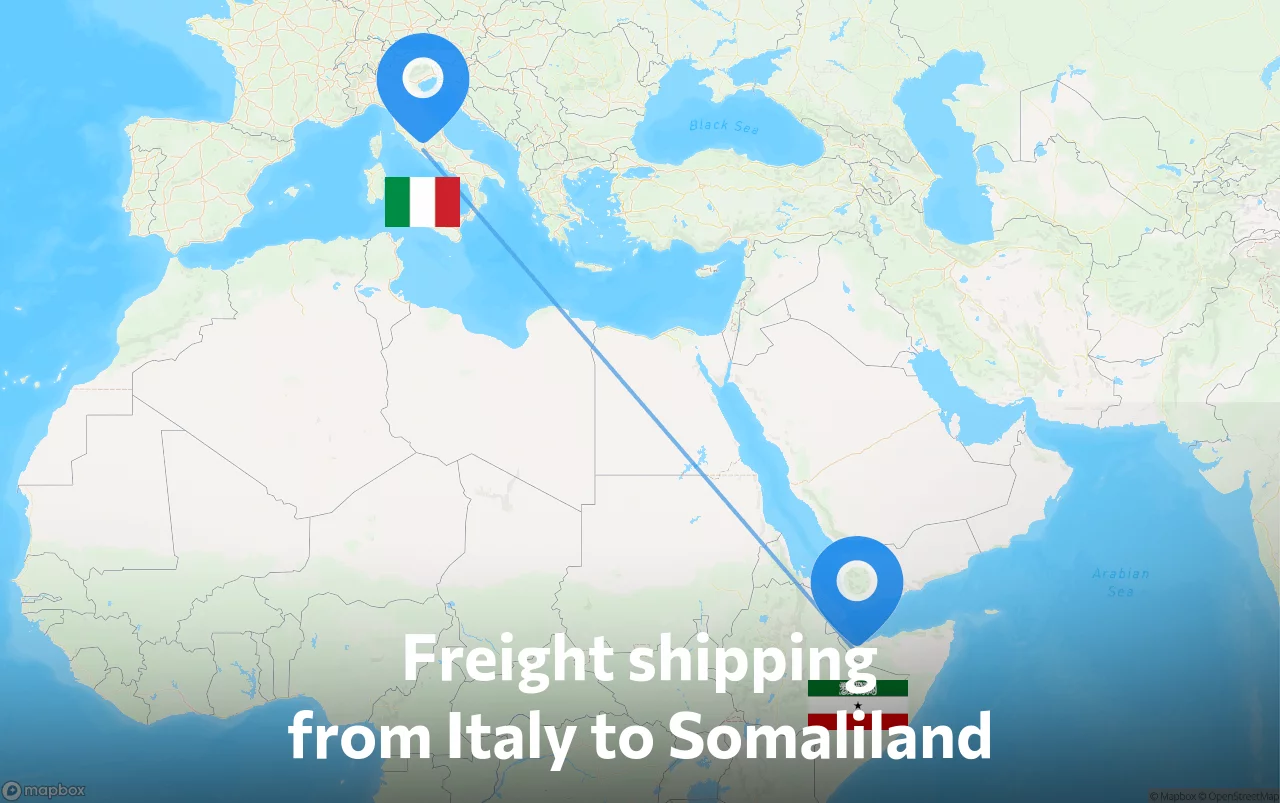 Shipping route from Italy to Somaliland
