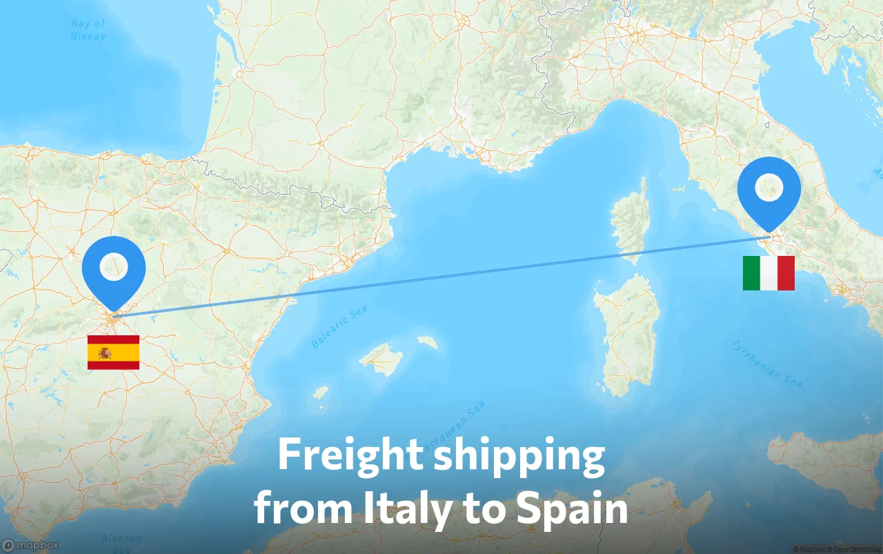 Shipping route from Italy to Spain