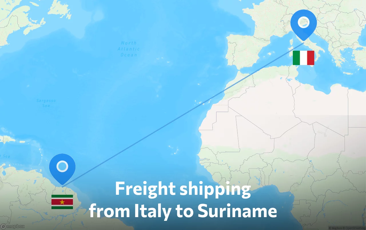 Shipping route from Italy to Suriname