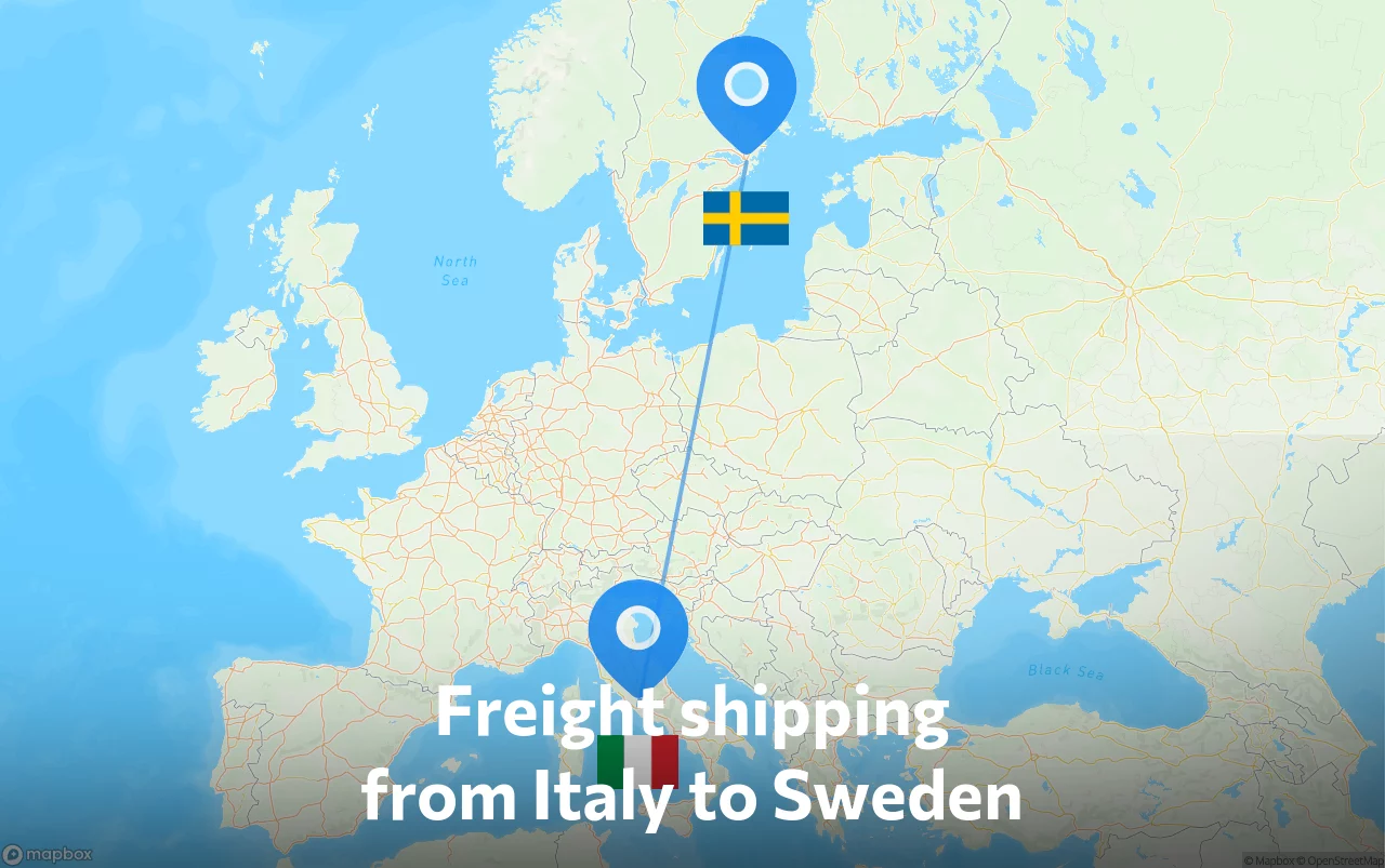 Shipping route from Italy to Sweden