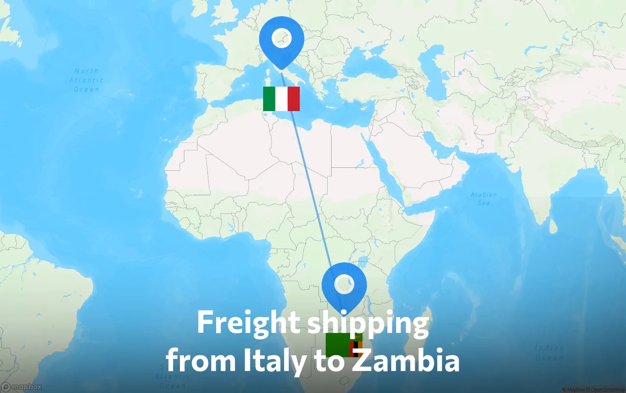 Shipping route from Italy to Zambia