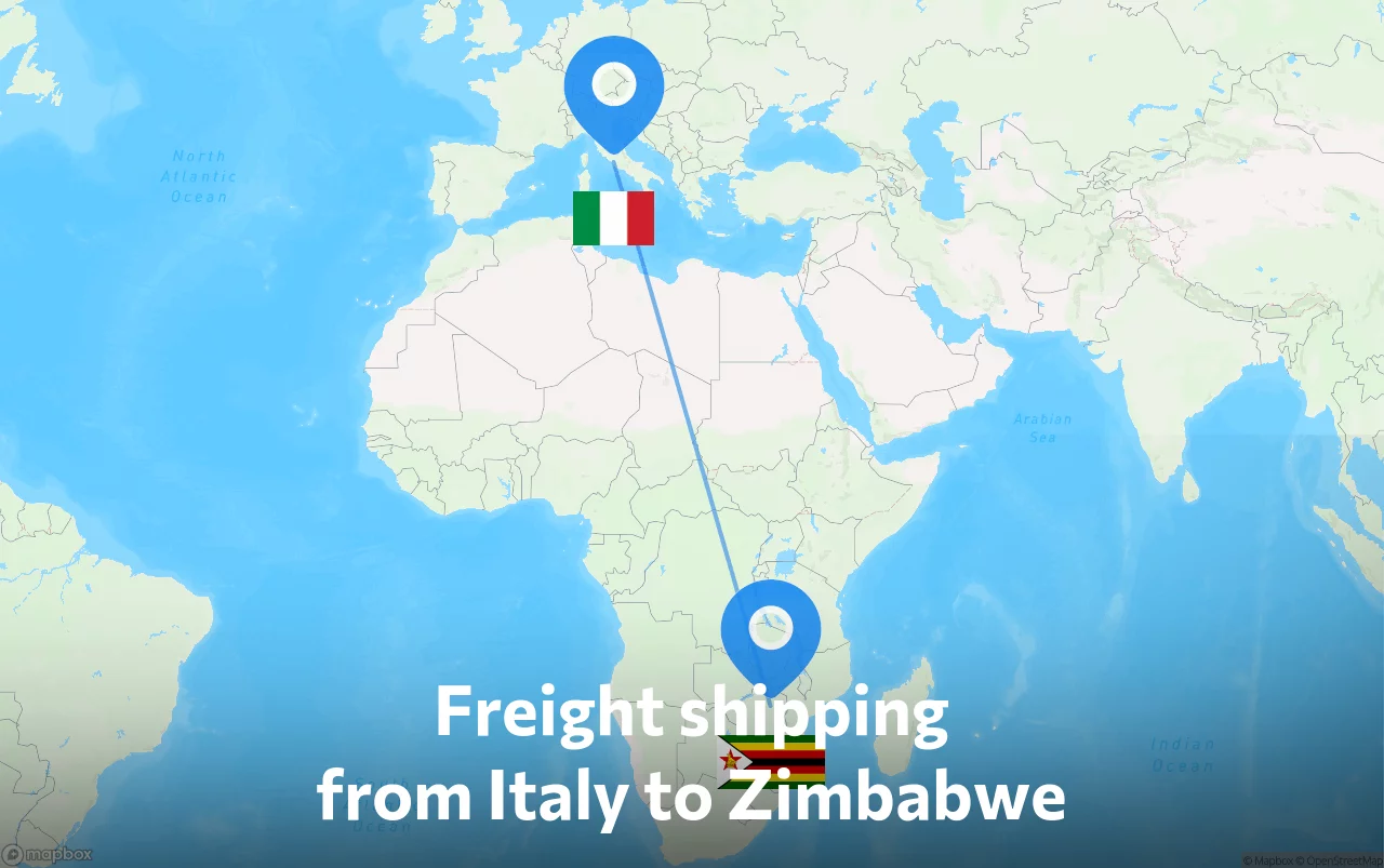 Shipping route from Italy to Zimbabwe