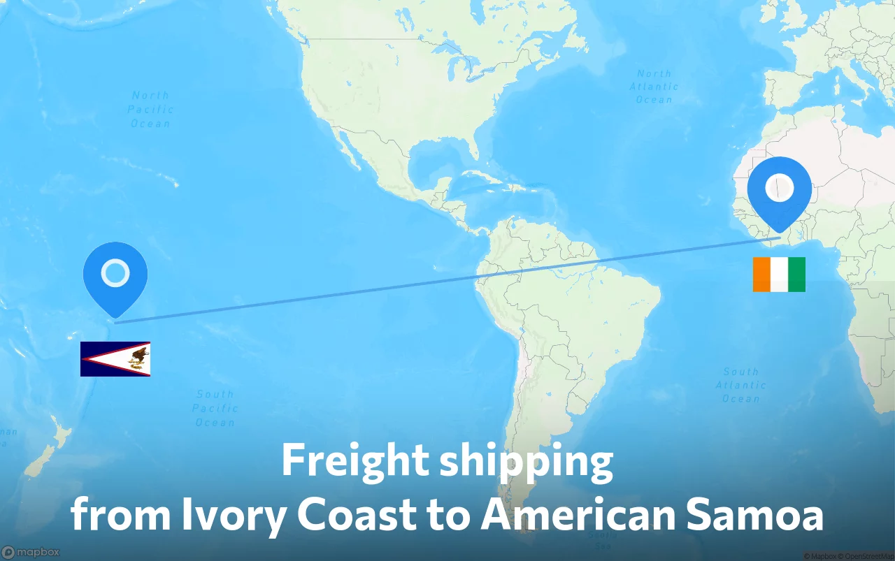 Shipping route from Ivory Coast to American Samoa