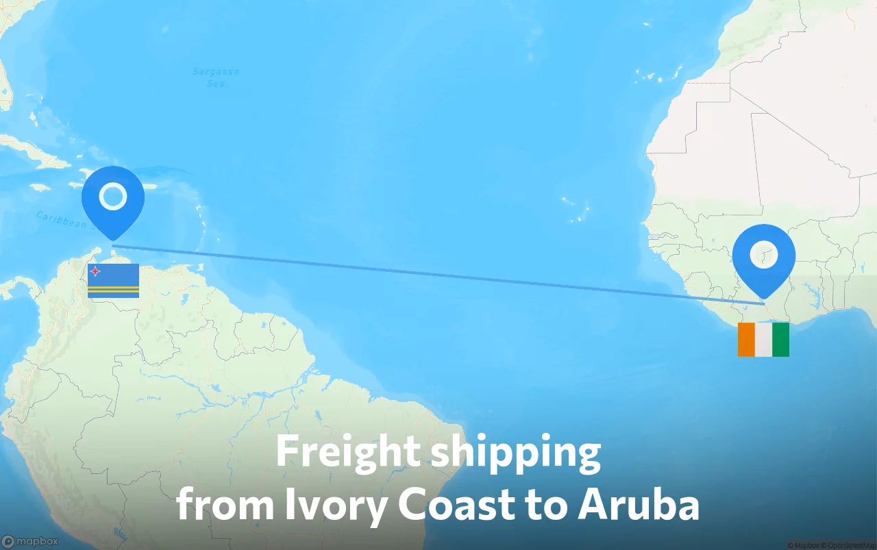 Shipping route from Ivory Coast to Aruba