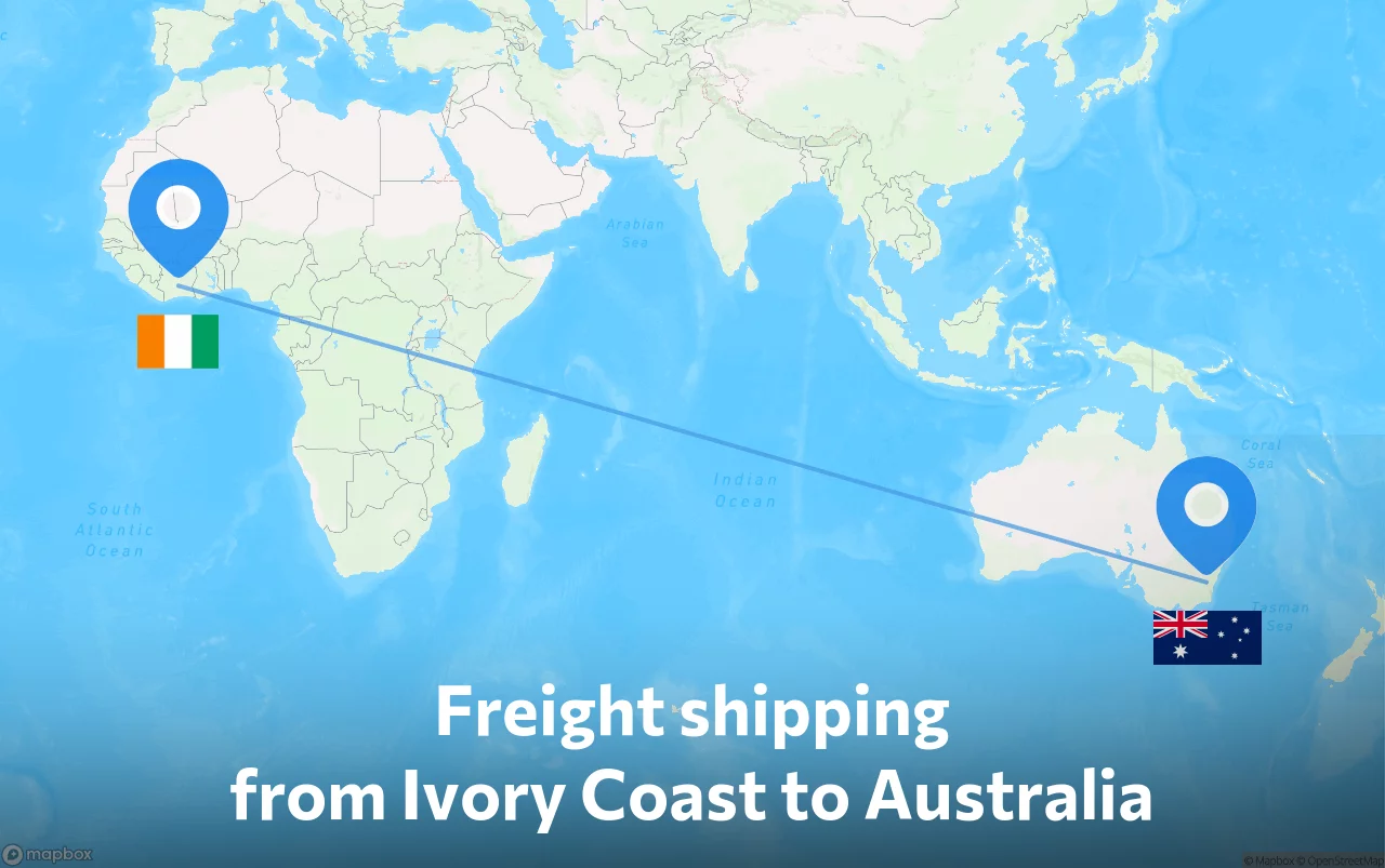 Shipping route from Ivory Coast to Australia