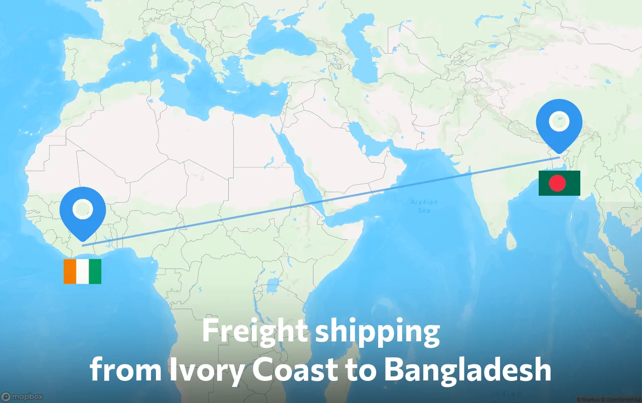Shipping route from Ivory Coast to Bangladesh