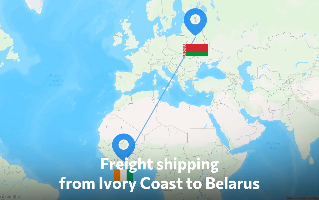 Shipping route from Ivory Coast to Belarus