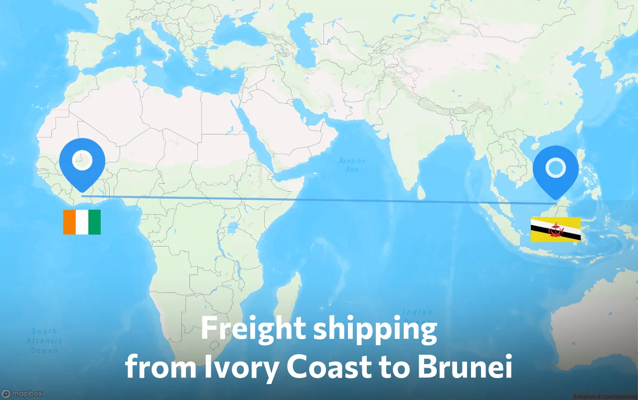 Shipping route from Ivory Coast to Brunei